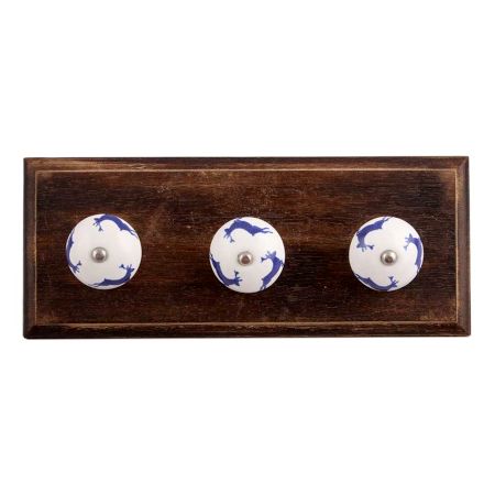 Blue Running Rein Deer Pattern Ceramic Wooden Hooks